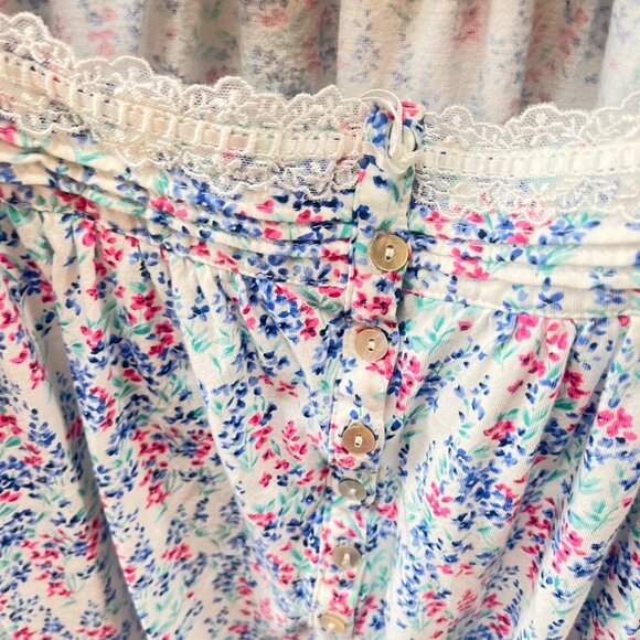Eileen West Long-Sleeved Short Floral and‎ Lace Detail Nightgown- Sz. XL - Picture 2 of 9